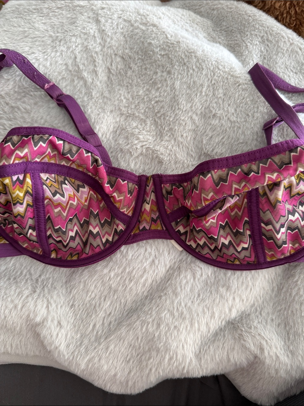 Missoni Purple Zigzag Underwire Bra with Pink and Yellow Accents